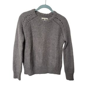 Oak + Fort Gray Kid Mohair Baby Alpaca Pointelle Raglan Sweater Womens XS